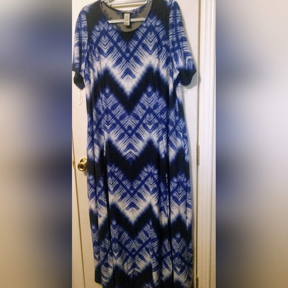 Scoop neck Maxi dress, Navy Chevron design size 1X